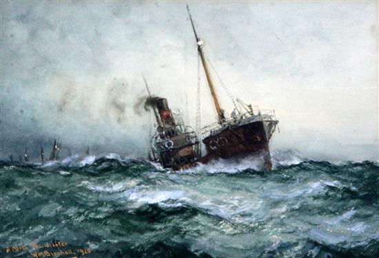 William Minshall Birchall (1884-1941) An Incoming Voyager, A North Sea Voyager, A British Merchantman and A North Sea Drifter 7 x 5in.
